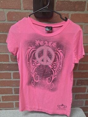 Katydid Pink Rhinestone Peace Graphic Tee Xl